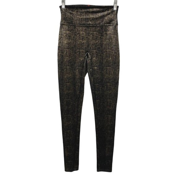 Spanx Velvet Shine Leggings Black Gold Polyester Blend Pull On Women's Small - Picture 1 of 8